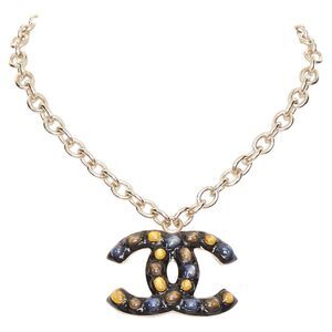 Chanel glassbead gold hardware CC charm necklace